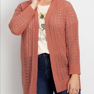Rusty coral open knit chenille cardi
